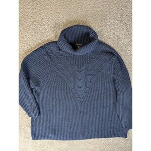 Lands' End Women's Plus 3X Blue Cable Knit Turtleneck Sweater Wool Blend Cozy